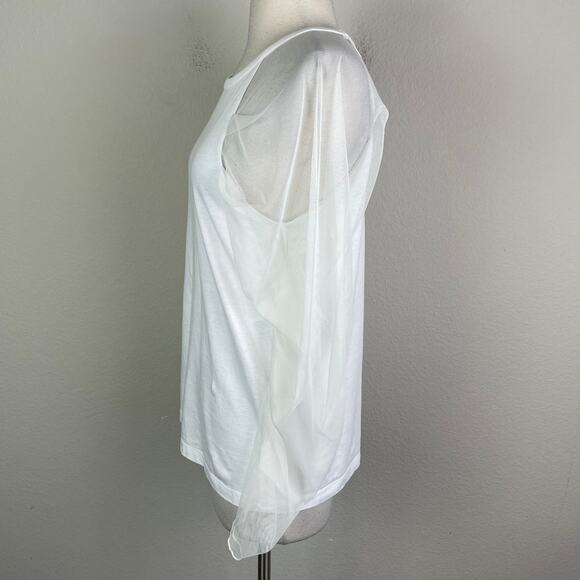 See by Chloe White Sheer Sleeve Mixed Media Knit Top Small - Picture 4 of 7